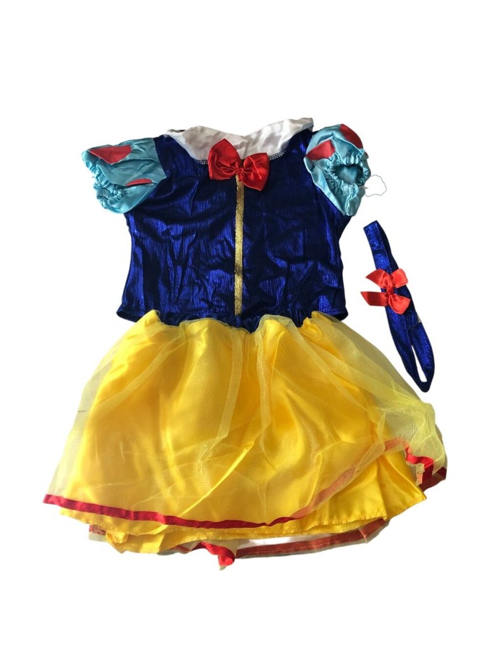 Snow White Girls Princess Costume Top Skirt Headband Blue & Yellow Size S